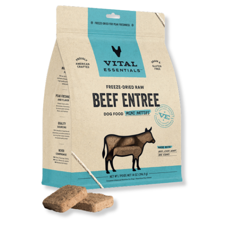 Vital Essentials Freeze-Dried Raw Beef Entrée for Dogs - Mini Patties - 14 oz