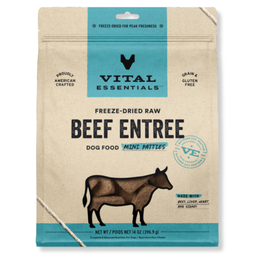 Vital Essentials Freeze-Dried Raw Beef Entrée for Dogs - Mini Patties - 14 oz