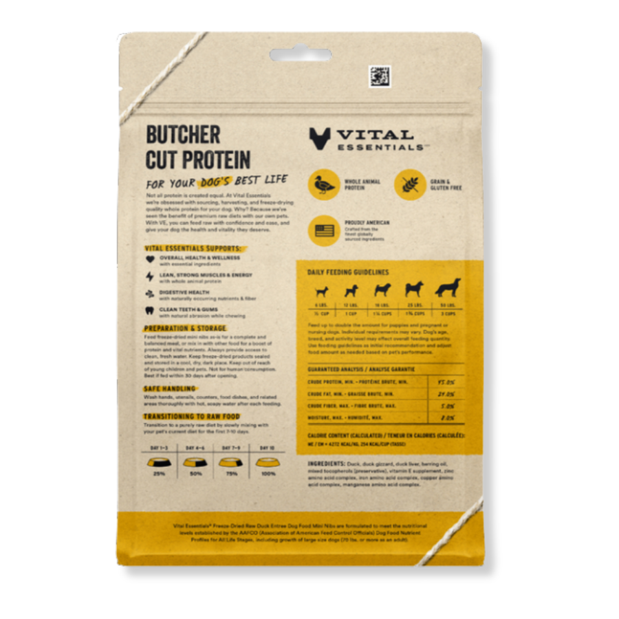 Vital Essentials Freeze-Dried Raw Duck Entrée for Dogs - Mini Nibs