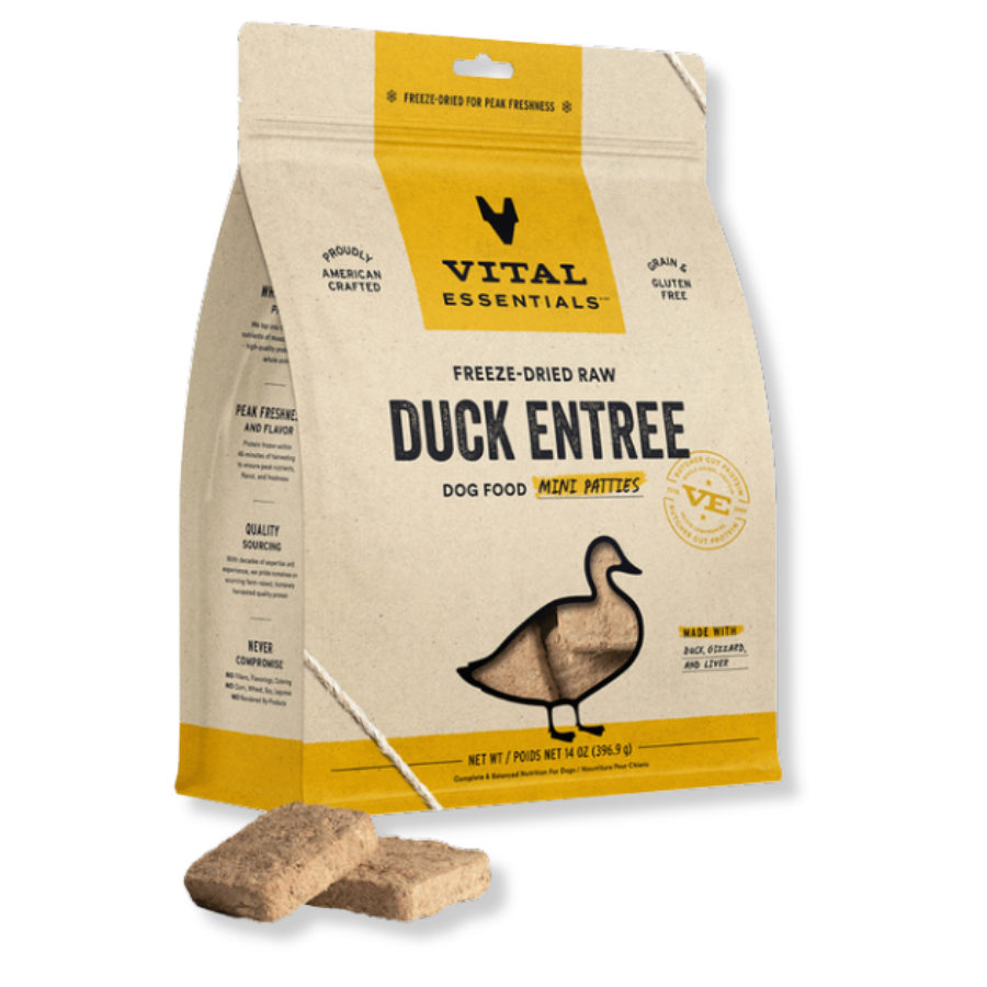 Vital Essentials Freeze-Dried Raw Duck Entrée for Dogs - Mini Patties - 14 oz