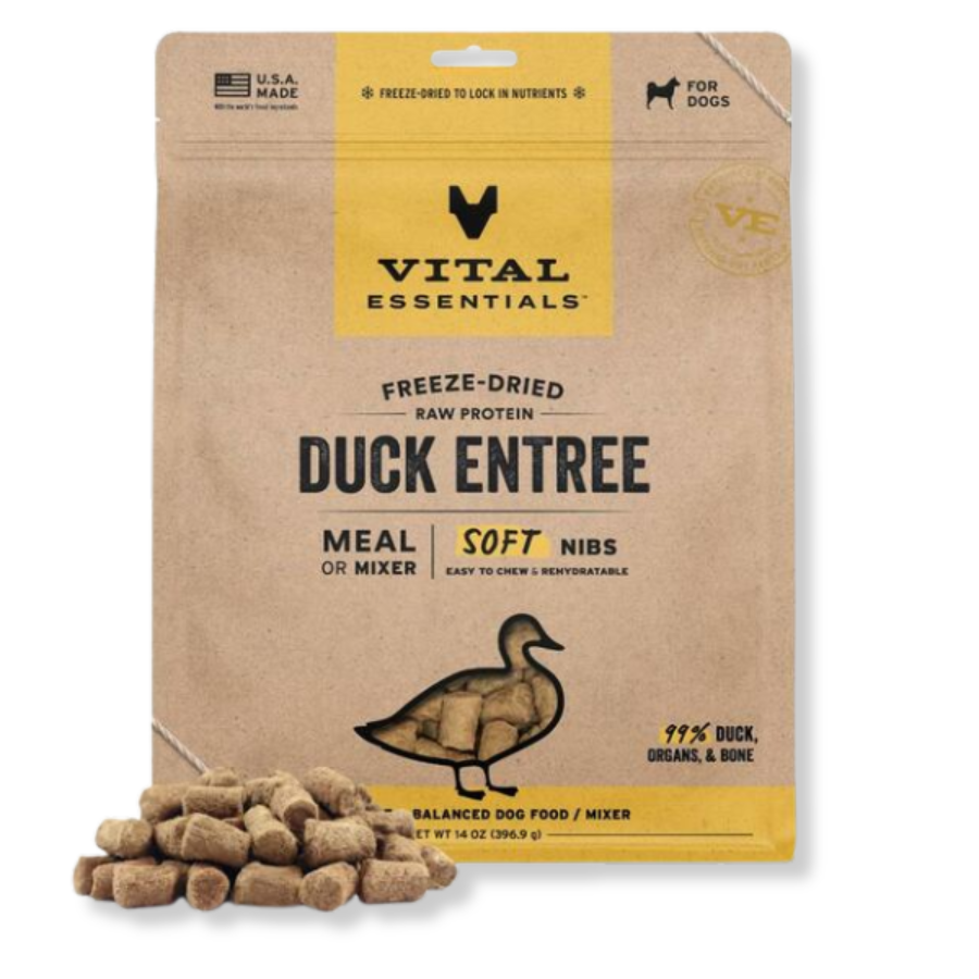 Vital Essentials Freeze-Dried Raw Duck Entrée for Dogs - Soft Nibs - 14 oz
