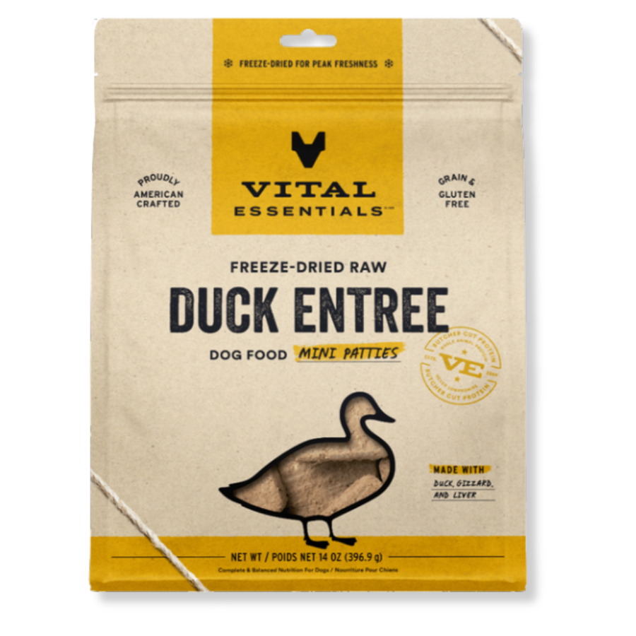 Vital Essentials Freeze-Dried Raw Duck Entrée for Dogs - Mini Patties - 14 oz