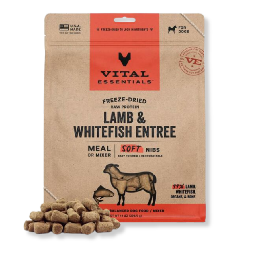 Vital Essentials Freeze-Dried Raw Lamb and Whitefish Entrée for Dogs - Soft Nibs - 14 oz