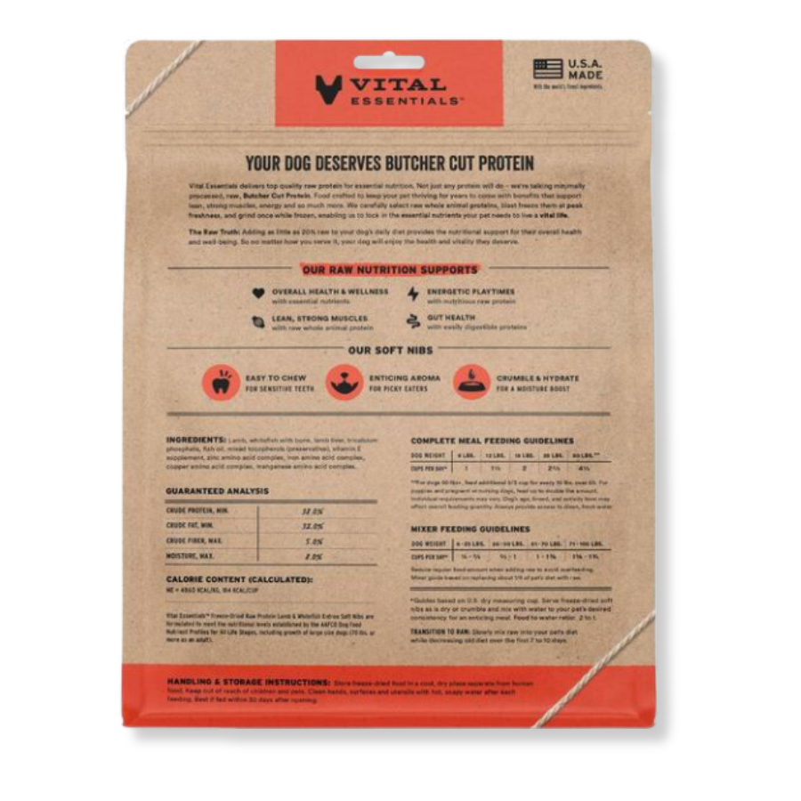 Vital Essentials Freeze-Dried Raw Lamb and Whitefish Entrée for Dogs - Soft Nibs - 14 oz