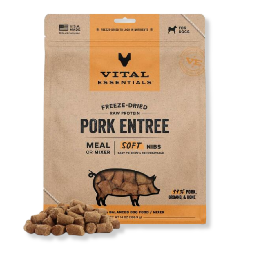 Vital Essentials Freeze-Dried Raw Pork Entrée for Dogs - Soft Nibs - 14 oz