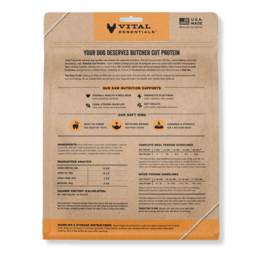 Vital Essentials Freeze-Dried Raw Pork Entrée for Dogs - Soft Nibs - 14 oz