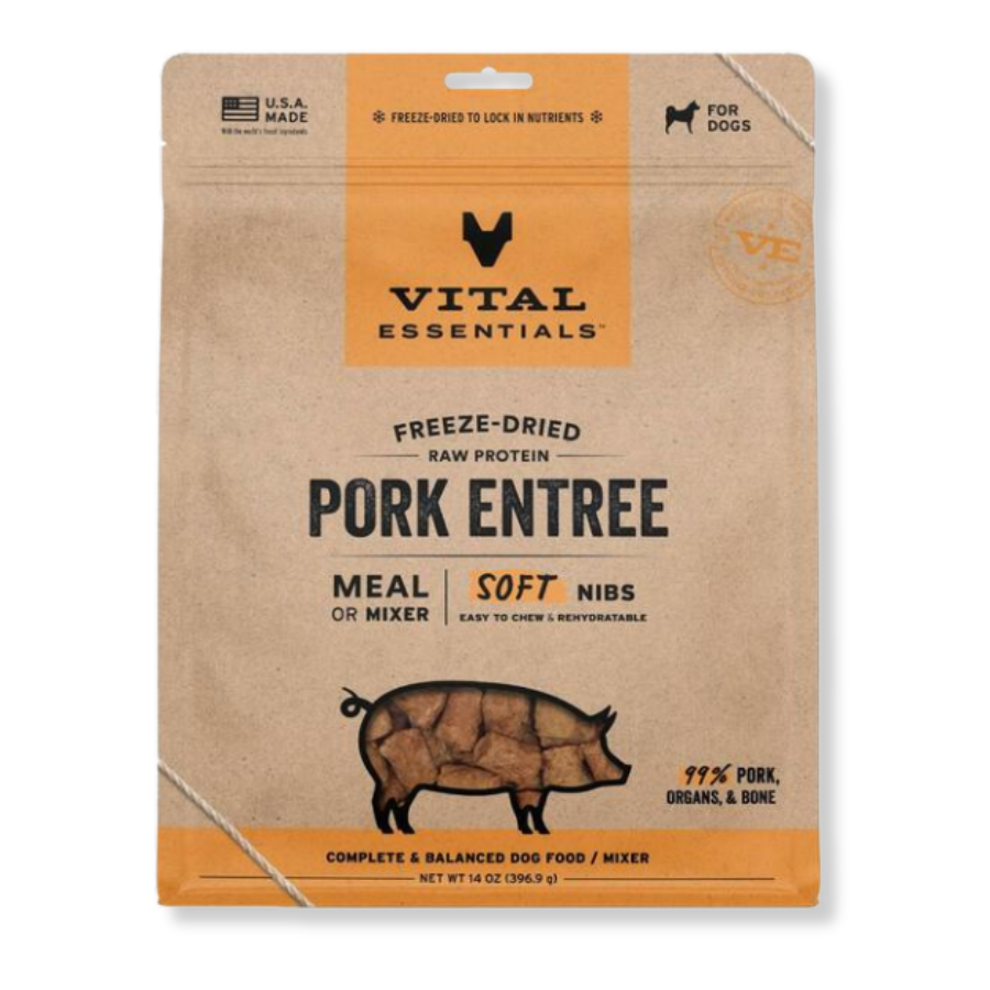 Vital Essentials Freeze-Dried Raw Pork Entrée for Dogs - Soft Nibs - 14 oz