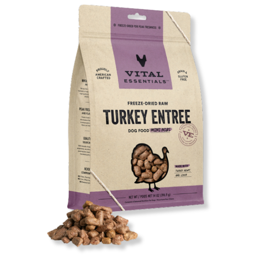 Vital Essentials Freeze-Dried Raw Turkey Entrée for Dogs - Mini NIbs - 14 oz