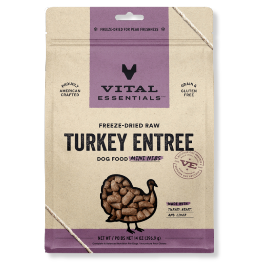 Vital Essentials Freeze-Dried Raw Turkey Entrée for Dogs - Mini NIbs - 14 oz